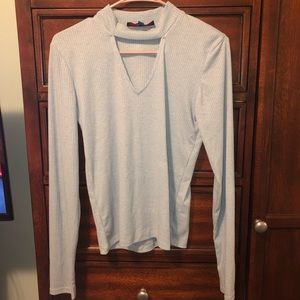 Baby blue v neck sweater with collar